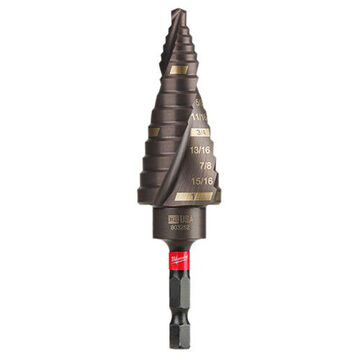 Drill Bit Impact-duty Step, 1 To 1/8 In, 9 Steps, Hex Shank, High Speed Steel