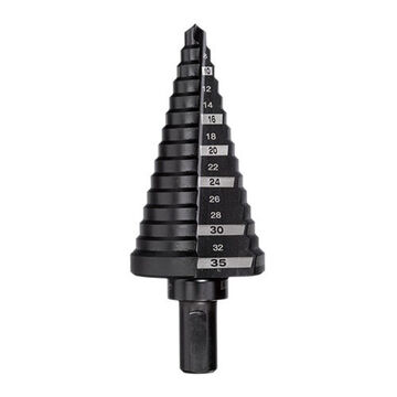 Jam-Free Step Drill Bit, 6 to 35 mm, 15 Steps, 3-Flat Shank, High Speed Steel