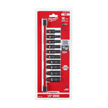 Socket Set Deep Length Drive Impact Forged Steel, 1/4 In Drive, 10 Pieces