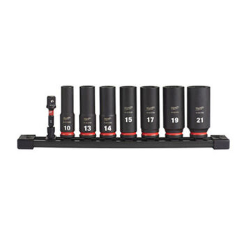 Socket Set Deep Length Drive Impact, Forged Steel, 3/8 In Drive, 8 Pieces