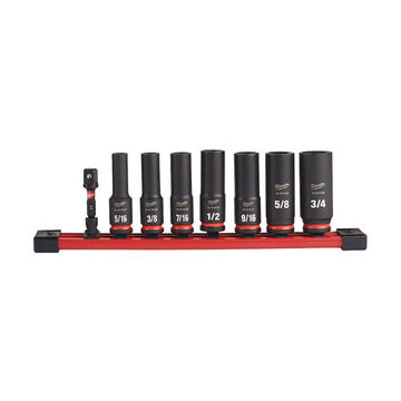 Socket Set Deep Length Drive Impact, Forged Steel, 3/8 In Drive, 8 Pieces