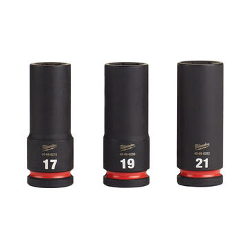 Socket Set Deep Length Drive Impact, Forged Steel, 1/2 In Drive, 3 Pieces