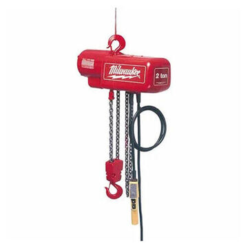 Professional Electric Chain Hoist, 1/2 Ton Capacity, Red Aluminum, 115 to 230 VAC, 3.8/7.6 A, 0.5 HP, 10 ft