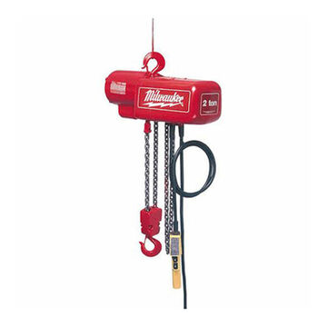 Professional Electric Chain Hoist, 1/2 Ton Capacity, Red Aluminum, 115 to 230 VAC, 3.8/7.6 A, 0.5 HP. 20 ft
