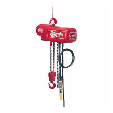 Chain Hoist Professional Electric, 1/2 Ton Capacity, Red Aluminum, 115 To 230 Vac, 3.8/7.6 A, 0.5 Hp. 20 Ft