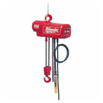 Professional Electric Chain Hoist, 1 Ton Capacity, Red Aluminum, 115 to 230 VAC, 7/14 A, 1 HP, 10 ft
