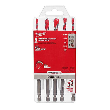 Bit Kit Hammer Drill, Hex, Carbide, 5 Pieces