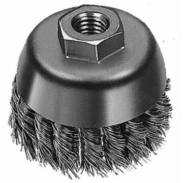 Cup Brush, 4 in Dia Brush, 5/8 in-11 Arbor, Carbon Steel Wire, 7000 rpm