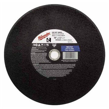 Wheel Cut-off, 12 In Dia X 3/32 In Thk, 1 In Arbor, A36p, Aluminum Oxide, 4365 Rpm