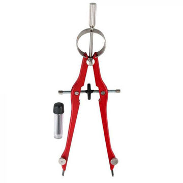 Pencil Compass Precision, 7-1/4 In Circle Capacity, Metal, Red/silver, 3.5 In X 0.5 In