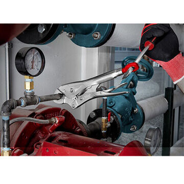 Plier Long Nose Locking, 2 In Capacity, Curved, 29/64 In Wd, 1-39/64 In Lg Jaw, Forged Alloy Steel Jaw, Polished Chrome, 6 In Lg