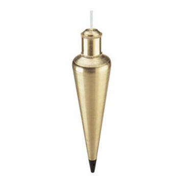 Solid Plumb Bob, Brass, Extra Hardened Steel Tip, Lacquered, 8.69 in lg