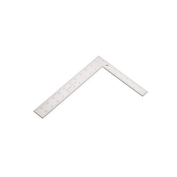 Heavy-Duty Carpenter Square, Steel, 5-1/4 in wd, 1/16 in thk, 8 x 12 in, Metric/SAE 45 or 90 Deg Measuring, Epoxy, Silver