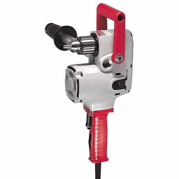 Grounded Heavy-Duty Drill, Metal, 6-3/4 in wd, 18-3/4 in lg, 7 in ht, Keyed 1/2 in Chuck, 1200 rpm, 120 VAC, 7.5 A, Black, Gray, Red