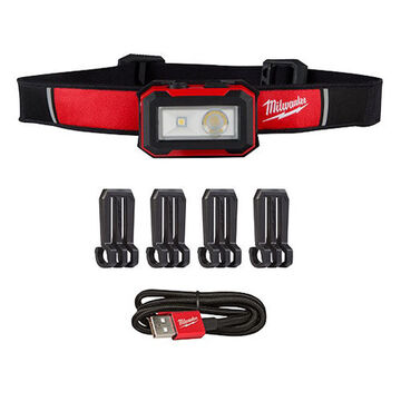 Rechargeable Magnetic Headlamp, Plastic, LED, 450 Lumens, Flood/Spot Beam, 50000 hr Life, Black/Red, IP54, 2 in wd, 2 in lg, 1 in ht