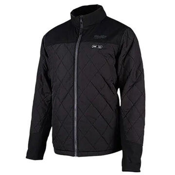 Heated Jacket Kit, Polyester, Men, Medium, Black, Zipper Closure, Water, Wind Resist
