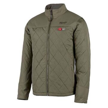 Heated Jacket, Polyester, Men, 2X-L, Olive Green, Zipper Closure, Water, Wind Resist