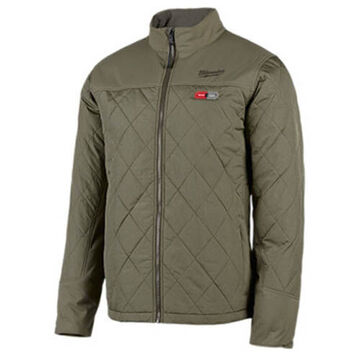 Heated, Lightweight Insulation Jacket, Men, Medium, 100% Polyester, Olive Green