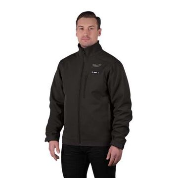 Toughshell Heat Jacket, Polyester, 2XL, 12.5 in wd, 20 in lg, 5 Pocket, Water, Wind Resists, Black