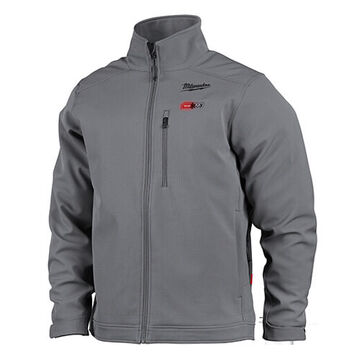 Cordless Insulated Heated Jacket, Polyester/Spandex, 2X-L, Gray, Zipper Closure, Water, Wind Resist