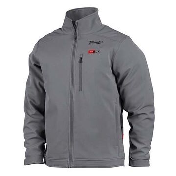 Cordless Insulated Heated Jacket, Polyester/Spandex, 3X-L, Gray, Zipper Closure, Water, Wind Resist