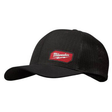 Snapback Trucker Hat, Polyester Ripstop, Black, 3-1/2 in Crown