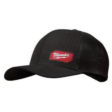 Hat Snapback Trucker, Polyester Ripstop, Black, 3-1/2 In Crown