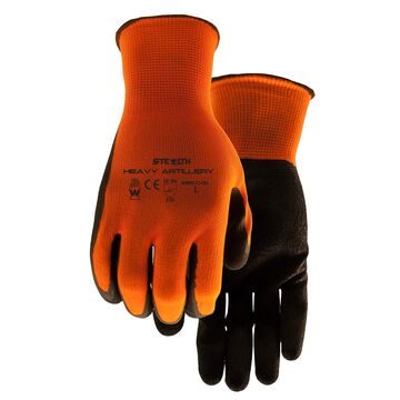 Heavy Artillery Coated Gloves, High Visibility Orange, Nitrile