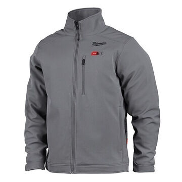 Cordless Insulated Heated Jacket, Polyester/Spandex, X-L, Gray, Zipper Closure, Water, Wind Resist