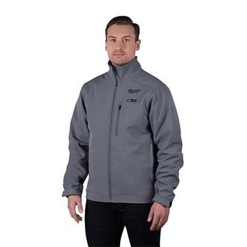 Cordless Insulated Heated Jacket Kit, Polyester/Spandex, L, Gray, Zipper Closure, Water, Wind Resist