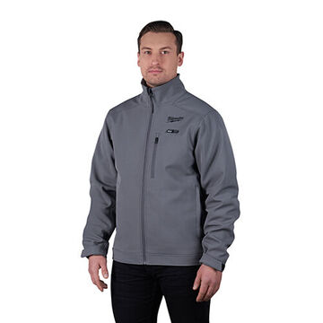 Cordless Insulated Heated Jacket Kit, Polyester/Spandex, Small, Gray, Zipper Closure, Water, Wind Resist