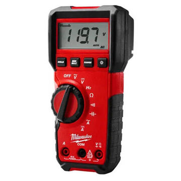 Digital Multimeter, Polycarbonate/Rubber Overmold, 600 VAC/DC, 10 A AC/DC, 2 Hz-50 kHz, 40 Mohm, 1000 UF, Red with Black