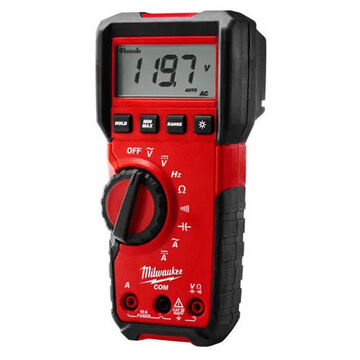 Multimètre numérique, Polycarbonate/caoutchouc surmoulé, 600 VAC/DC, 10 A AC/DC, 2 Hz-50 kHz, 40 Mohm, 1000 UF, rouge avec noir