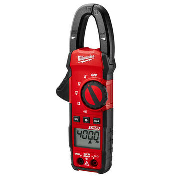 General-Purpose Thin Jaw Clamp Meter, 7 in lg, Black on White Display, 600 V, 400 A, 1 in Jaw Capacity, 400 ohm