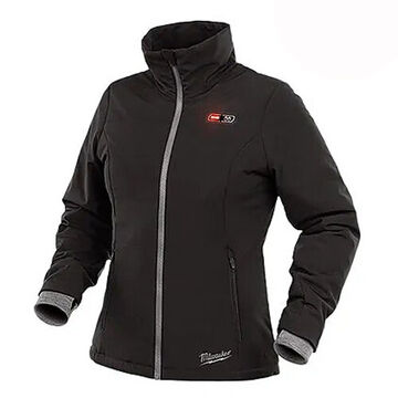 Jacket Kit Cordless Insulated Heated, Polyester, Women, Black, Zipper Closure, Water, Wind Resist