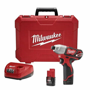Compact Impact Driver Kit, Metal, M12 Redlithium, 1.5 Ah, 0 to 3300 bpm, Variable Speed