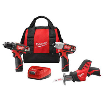 Cordless Tool Combo Kit, 3/8 in Drill, 12 V, Red, Black