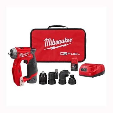 Installation Drill/Driver Kit, Plastic, 1-3/4 in wd, 5-1/8 in lg, 7 in ht, 3/8 in Keyless Chuck, 1600 rpm, 0 to 300 in-lb, 12 VDC, 2 Ah Battery