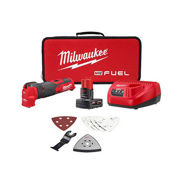 Multi-tool Kit Cordless Oscillating, 2.29 In Wd, 11.22 In Lg, 3.77 In Ht, 12 Vdc, Lithium-ion, 4 Ah Battery, Red