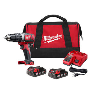 Compact Hammer Drill/Driver Kit, Metal, Ratcheting Lock, 1/2 in Chuck, 400/1800 rpm, 18 VDC 1.5 Ah Lithium-Ion, Black/Red, 7-3/4 x 7-3/5 in