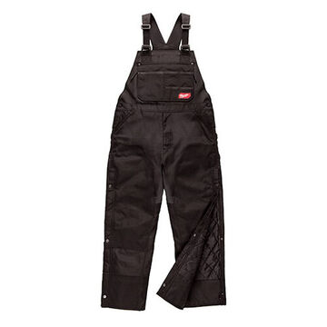 Zip-to-Thigh Bib Overall, Polyester, 2X-Small, 44 to 46 in Chest, 28 in Inseam, Black
