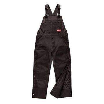 Zip-to-Thigh Bib Overall, Polyester, 3X-Small, 48 to 50 in Chest, 28 in Inseam, Black