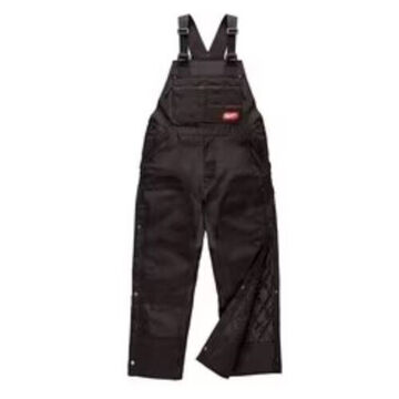 Zip-to-Thigh Bib Overall, Polyester, MR, 32 to 34 in Chest, 30 in Inseam, Black
