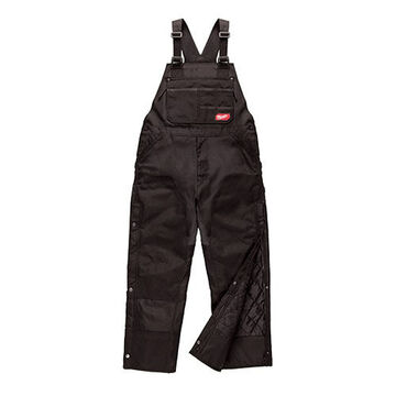 Zip-to-Thigh Bib Overall, 40 to 42 in Waist, 30 in Inseam, X-Large, Black, Ripstop Polyester