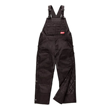 Zip-to-Thigh Bib Overall, 40 to 42 in Waist, 28 in Inseam, X-Large, Black, Ripstop Polyester
