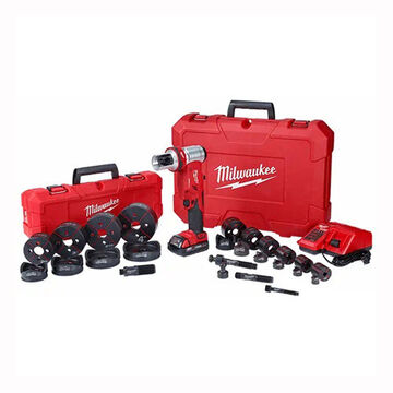 Knockout Kit, Mild Steel, Stainless Steel, 11-3/4 in lg, 1/2 to 4 in Capacity, 6 Ton Force, 18 VDC, 2 Ah Battery