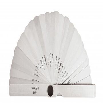 Leaf Feeler Gauge, Steel, 2 in Blade Length, Polished Chrome, 26 Blades