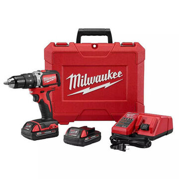 Drill Kit, 1/2 in Chuck, Metal Ratcheting Single Sleeve Chuck, 1800 rpm, 500 in-lb, 18 VDC, 2 Lithium-Ion, 7-3/8 in lg, Red