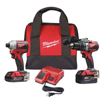 Cordless, Brushless Tool Combo Kit, 1/2 in Drill, 18 V