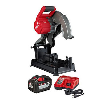 Chop Saw Kit Cordless, Plastic, 20-13/64 In Lg, 14 In Blade, 1 In Arbor, 4000 Rpm, 18 Vdc, 15 A, 5 In Capacity